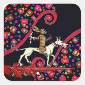 白風変わりい犬に乗る中世の悪いウサギ スクエアシール (正面)