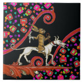 白風変わりい犬に乗る中世の悪いウサギ タイル (正面)