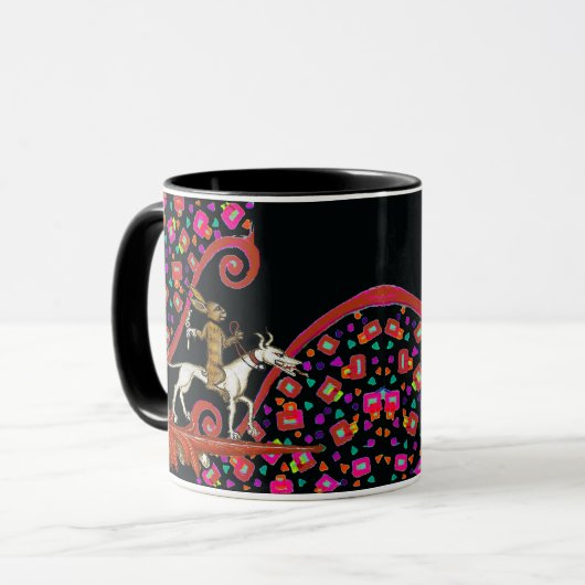 白風変わりい犬に乗る中世の悪いウサギ マグカップ (正面左)