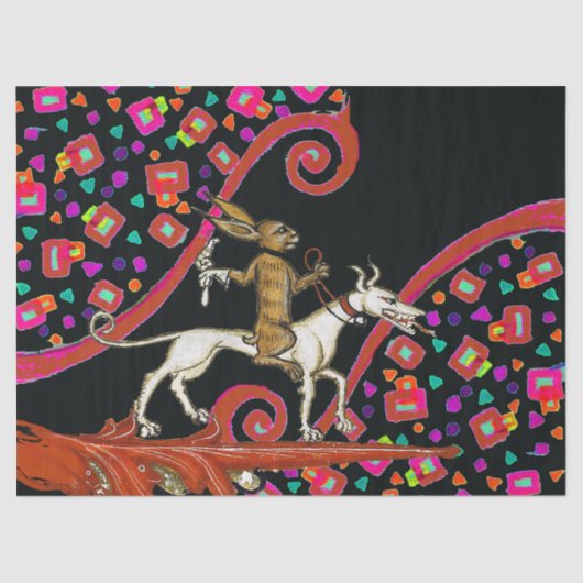 白風変わりい犬に乗る中世の悪いウサギ 薄葉紙 (正面)