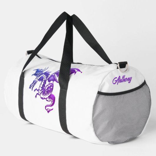 白飛んでいるに対する個人的な紫の竜 ダッフルバッグ (右コーナー)