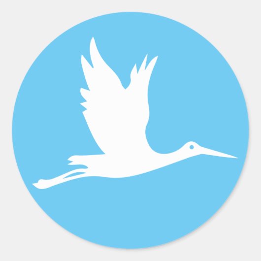 白飛んでいるコウノトリ ラウンドシール (正面)