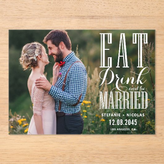 白食べ酒とBe書道結婚した写真 アクリル招待状 (正面)