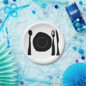 白食べ食べ黒のプレートと器具 ペーパープレート (パーティー)