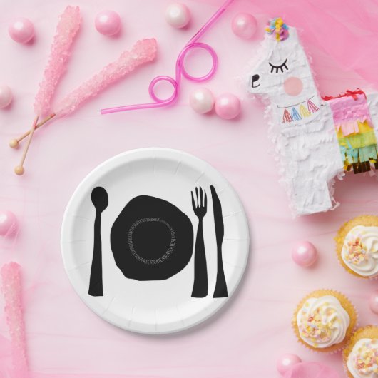 白食べ食べ黒のプレートと器具 ペーパープレート