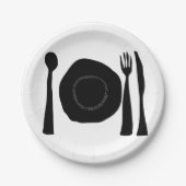 白食べ食べ黒のプレートと器具 ペーパープレート (正面)