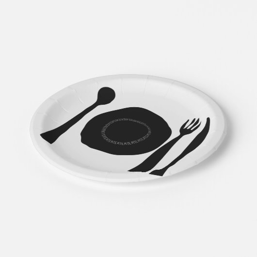 白食べ食べ黒のプレートと器具 ペーパープレート (アングル)