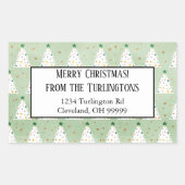 白飾のクリスマスの木のグリーンスターアドレス 長方形シール (正面)