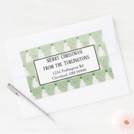 白飾のクリスマスの木のグリーンスターアドレス 長方形シール