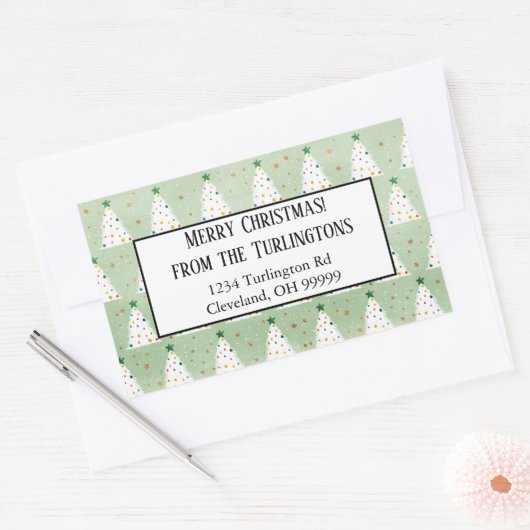 白飾のクリスマスの木のグリーンスターアドレス 長方形シール (封筒)