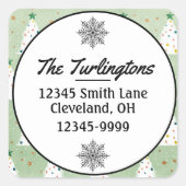 白飾クリスマスツリーズグリーンスター&オーナメント スクエアシール (正面)