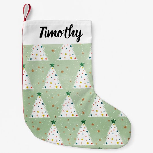白飾クリスマスツリーズグリーンスター&オーナメント スモールクリスマスストッキング (正面)