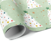 白飾クリスマスツリーズグリーンスター&オーナメント ラッピングペーパー (ロールコーナー)