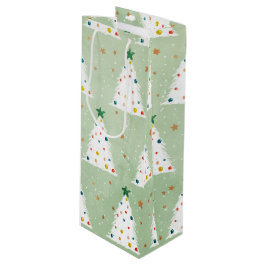 白飾クリスマスツリーズグリーンスター&オーナメント ワインギフトバッグ