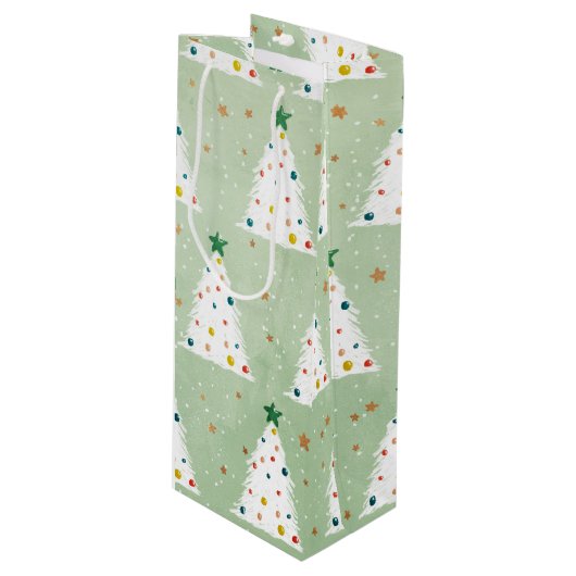 白飾クリスマスツリーズグリーンスター&オーナメント ワインギフトバッグ (正面アングル)