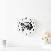 白馬および蝶デザイン ラウンド壁時計 (ホーム)