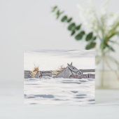 白馬が雪の中を駆け回る ポストカード (スタンド正面)