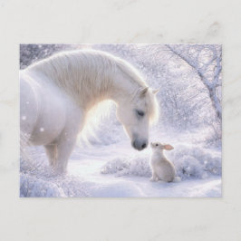 白馬とうさぎの雪のクリスマス シーズンポストカード