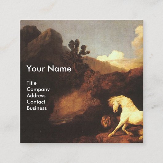 白馬とライオン/カドゥセウス獣医のシンボル スクエア名刺 (正面)