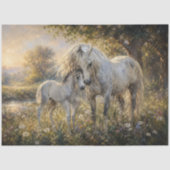 白馬と子馬の絵画ウォールアート 馬のインテリア 薄葉紙 (正面)