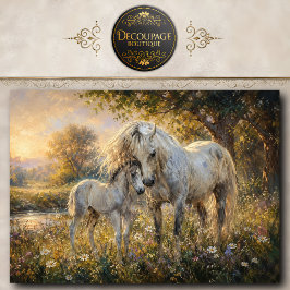 白馬と子馬の絵画ウォールアート 馬のインテリア 薄葉紙