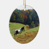 白馬と黒馬、秋の池 セラミックオーナメント (右)