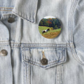 白馬と黒馬、秋の池 缶バッジ (インサイチュ)