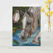 白馬のフクロウのメッセージカード カード (黄色い花)