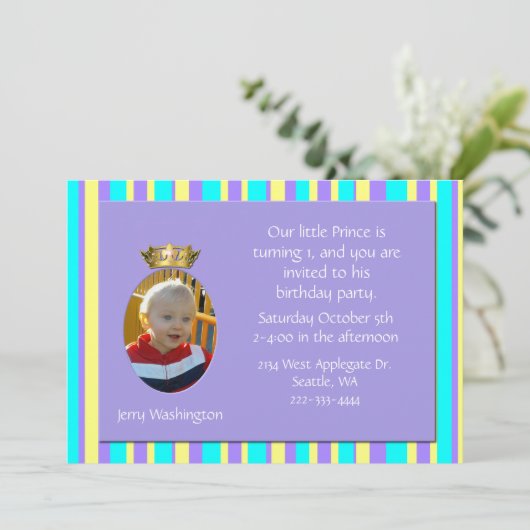白馬の王子様王冠の誕生日のパーティの招待状 招待状 (スタンド正面)