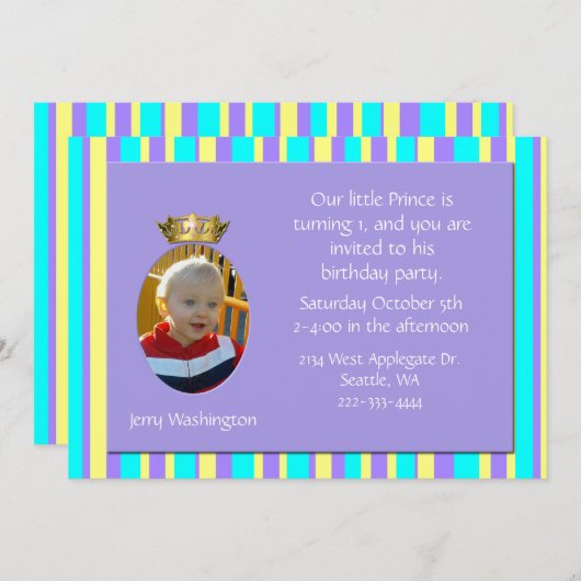 白馬の王子様王冠の誕生日のパーティの招待状 招待状 (正面/裏面)
