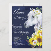 白馬ひまわり女性のカーボーイ誕生日パーティー 招待状 (正面)