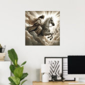 白馬クリスチャン・バイブル・アートに乗るイエス ポスター (ホームオフィス)