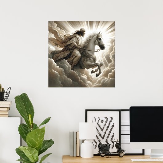 白馬クリスチャン・バイブル・アートに乗るイエス ポスター (ホームオフィス)