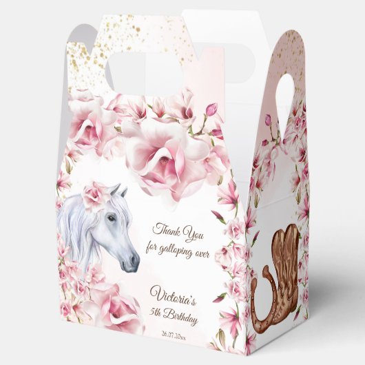 白馬ピンクの花女性のカーボーイ誕生日パーティー フェイバーボックス (オープン)