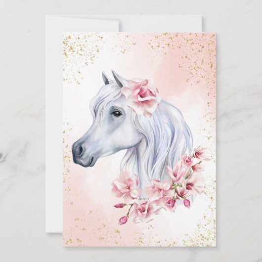 白馬ピンクの花女性のカーボーイ誕生日パーティー 招待状 (裏面)