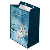 白馬冬の季節の挨拶クリスマス ミディアムペーパーバッグ (裏面アングル)