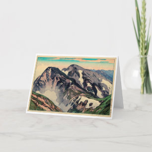 白馬岳の峰、吉田、木版画 カード