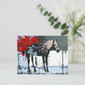 白馬赤い花はがき ポストカード (スタンド正面)