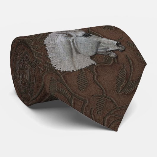 白馬頭馬上人馬のウマ科の革の外観 ネクタイ (ロール)