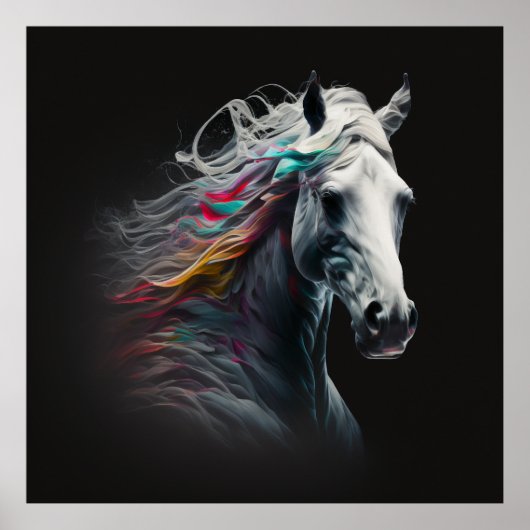 白馬、抽象芸術色、アートプリント壁 ポスター (正面)