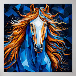 白馬 🐎✨ 金色のたてがみ 華麗なモザイク ファンタジー ポスター