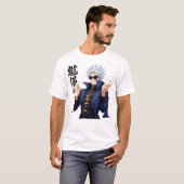 白髪スタイリッシュのアニメキャラクターとサングラス Tシャツ (正面フル)