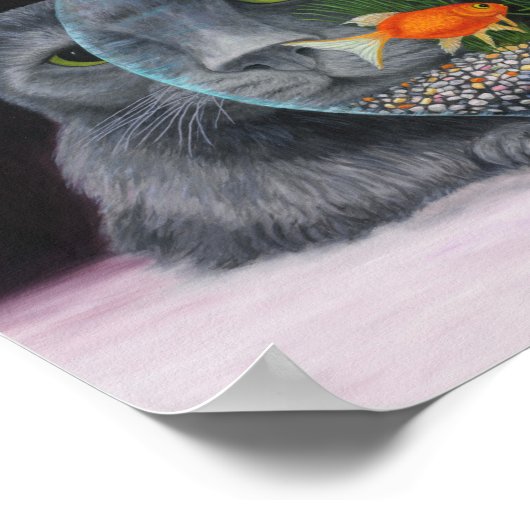 白髪猫と魚鉢 ポスター (角)