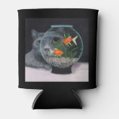 白髪猫と魚鉢 缶クーラー (正面)