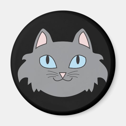 白髪猫の丸い磁石 マグネット (正面)