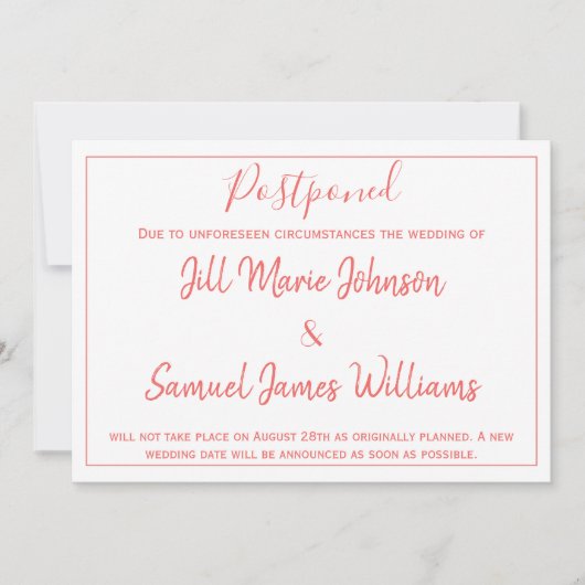 白魅力的珊瑚結婚の延期 招待状 (正面)