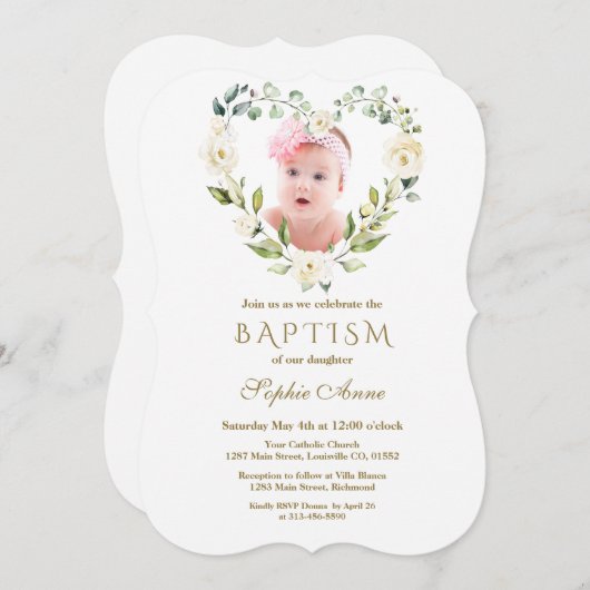 白魅力的花フローラ女写真洗礼 招待状 (正面/裏面)