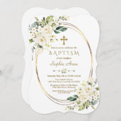 白魅力的花金ゴールドクロスフレームバプテスマ 招待状 (正面/裏面)