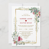 白魅力的赤フローラ金ゴールド結婚クリスマス 招待状 (正面)