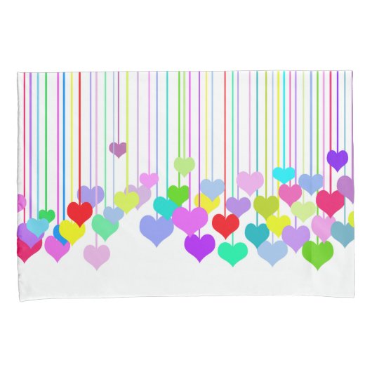 白鮮やか数々の色のつるハート 枕カバー (正面右)